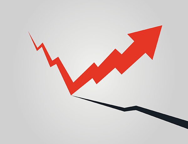 a red arrow pointing upward on a gray background.