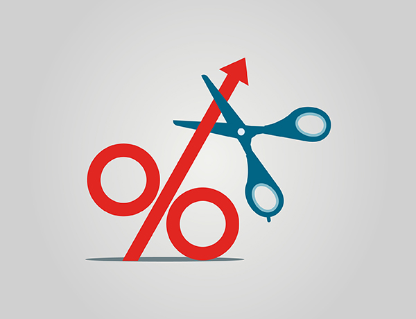 a pair of scissors cutting a percentage sign.