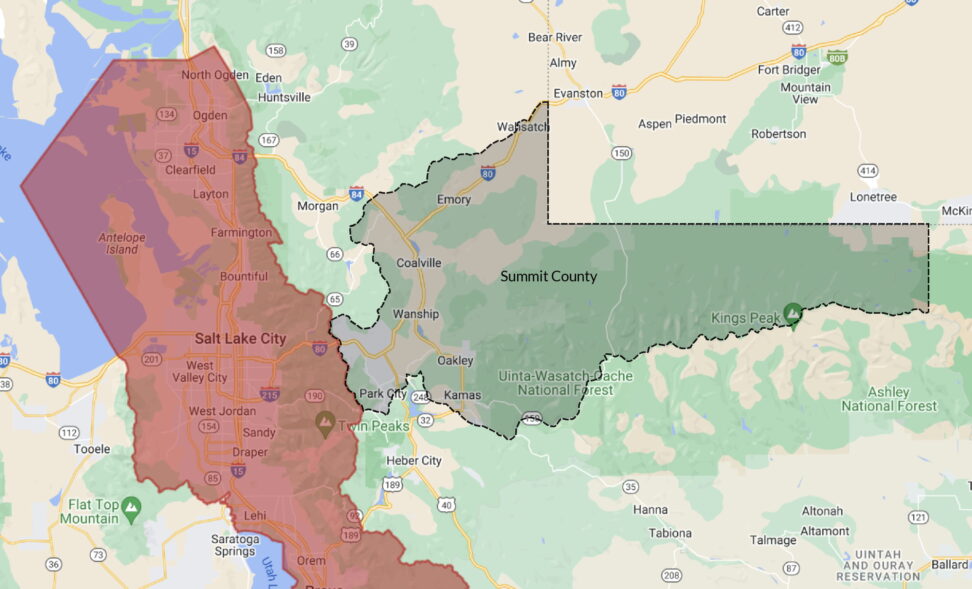 USDA rural loan map showing qualifying areas in Summit County and park city