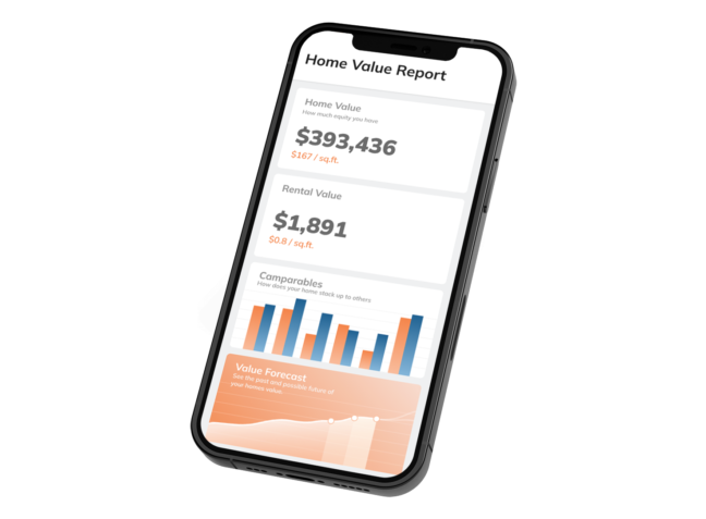 a cell phone with a home value report on the screen